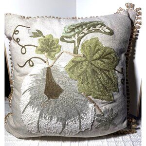 Embroidered Pier 1 Imports Fall Pillow With Leaf Design & Fringe